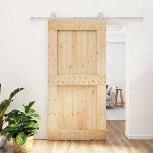 Puerta corredera con herrajes madera maciza de pino 100x210 cm D