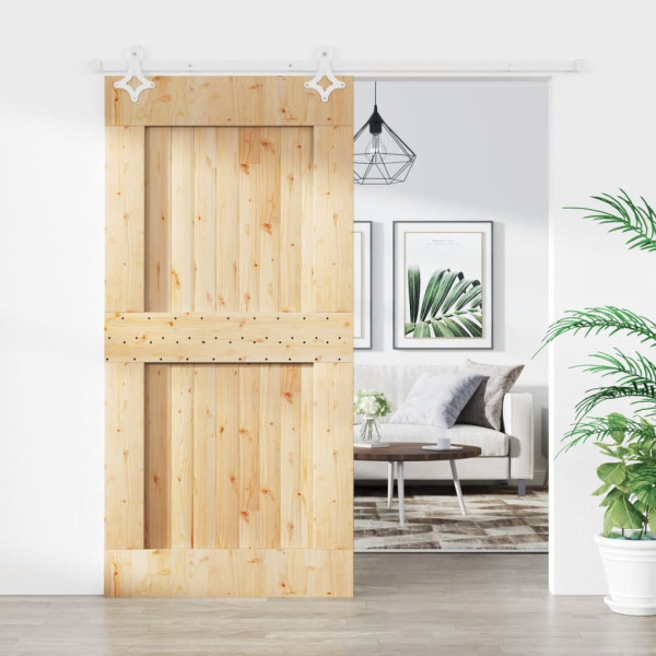 Puerta corredera con herrajes madera maciza de pino 100x210 cm D