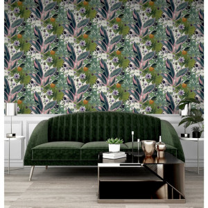 DUTCH WALLCOVERINGS Papel pintado Passion Flower branco e verde D