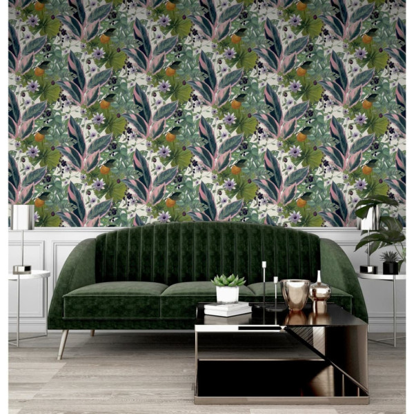 DUTCH WALLCOVERINGS Papel pintado Passion Flower blanco y verde D