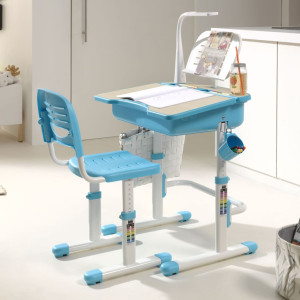 Vipack Escritorio niños regulable Comfortline 301 y silla azul blanco D