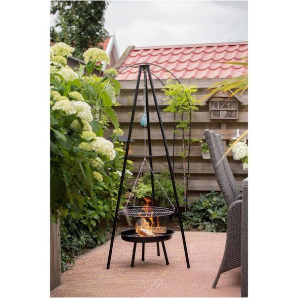 RedFire Barbecue de jardim com tripé e braço preto 50 cm D