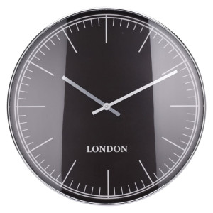 H&S Collection Reloj de pared borde de plata London negro y plateado D