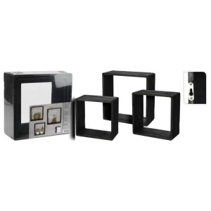 H&S Collection Jogo de estantes 3 peças madeira preta 28.5x28.5x12 cm D