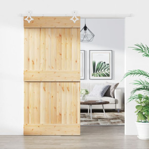 Puerta corredera con herrajes madera maciza de pino 100x210 cm D