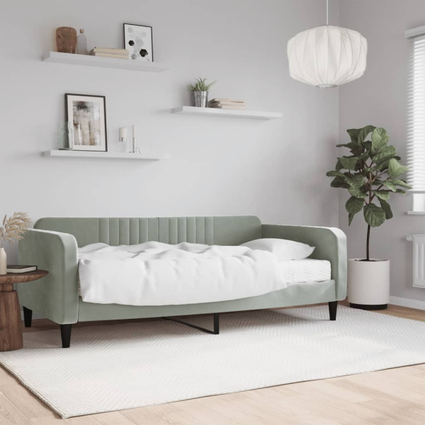Sofá cama com colchão de veludo cinza claro 90x190 cm D