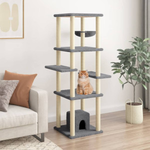 Raspador para gatos com postes de sisal cinza escuro 154 cm D