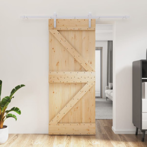 Puerta corredera con herrajes madera maciza de pino 85x210 cm D