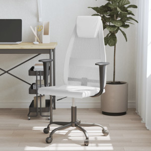 Cadeira de escritório de malha e couro sintético branco D