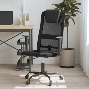 Cadeira de escritório de malha e couro sintético preto D