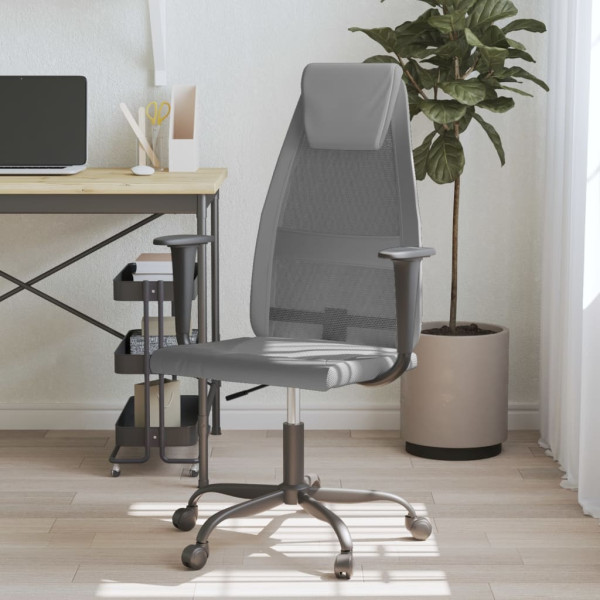 Cadeira de escritório de malha e couro sintético cinza D
