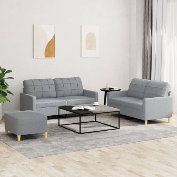 Conjunto de sofá com almofadas 3 peças tecido cinza claro D