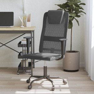 Cadeira de escritório de malha e couro sintético cinza e preto D