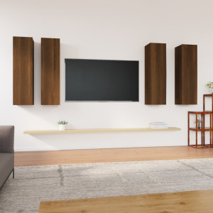 Mueble TV 4 uds madera contrachapada marrón roble 30.5x30x110cm D