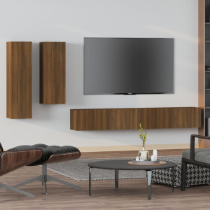 Set de muebles para TV 4 pzas madera contrachapada marrón roble D