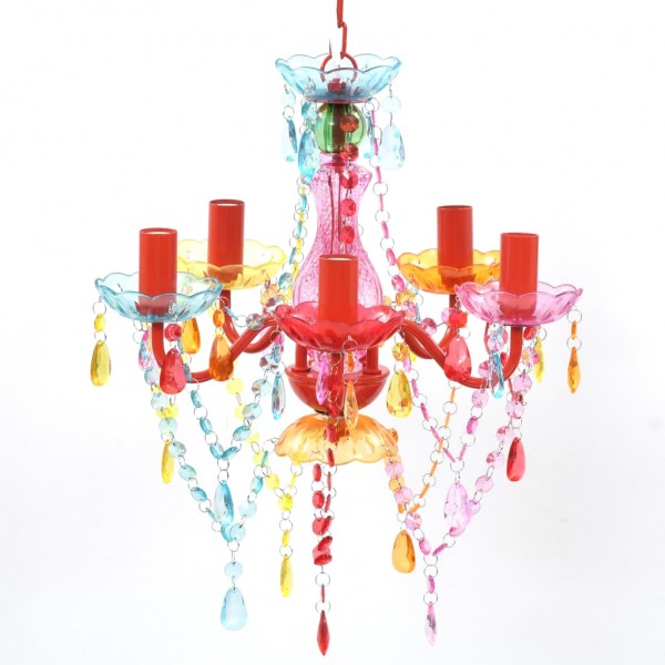 Lámpara araña de techo con cristales de varios colores 5 bombillas Lámpara araña de techo con cristales de varios colores 5 bombillas D