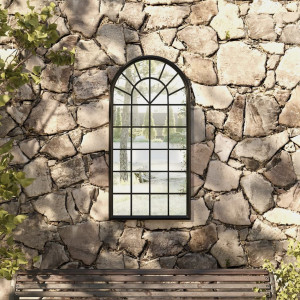 Espejo de jardín hierro negro para uso exterior 90x45 cm D