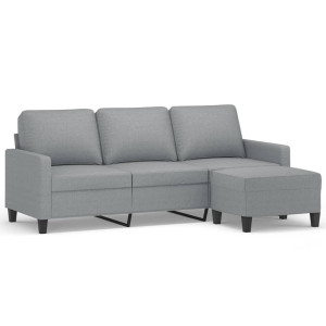 Sofá de 3 plazas con taburete de tela gris claro 180 cm D