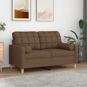 Sofá de 2 plazas con cojines tela marrón 120 cm D