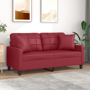 Sofá de 2 plazas con cojines cuero sintético rojo tinto 140 cm D