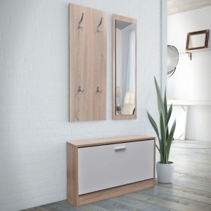 Muebles de entradita con zapatero madera 3 color roble y blanco D