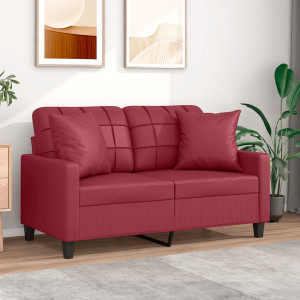 Sofá de 2 plazas con cojines cuero sintético rojo tinto 120 cm D