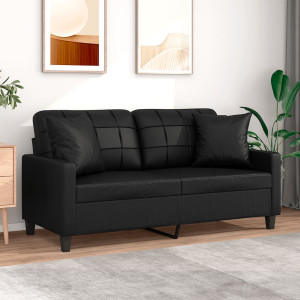 Sofá de 2 plazas con cojines cuero sintético negro 140 cm D