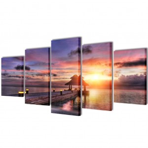 Set decorativo de lienzos para pared  playa con pérgola 200 x 100 cm D