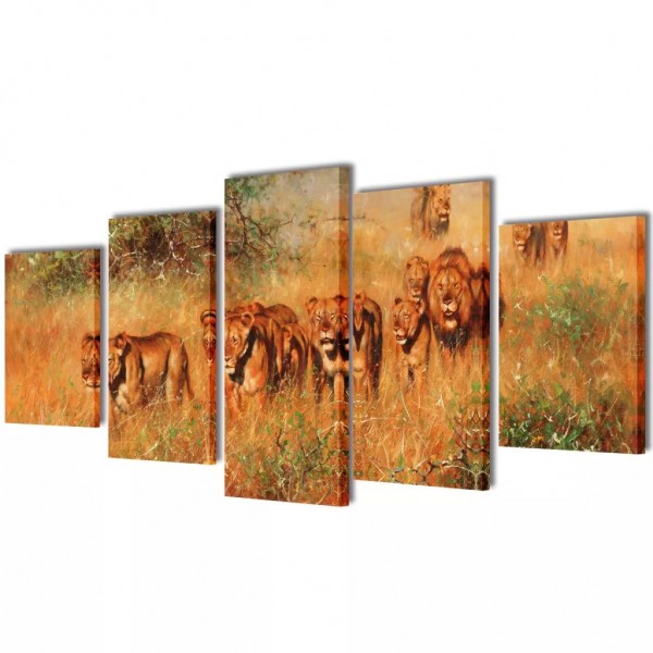 Set decorativo de lienzos para la pared modelo leones. 100 x 50 cm D