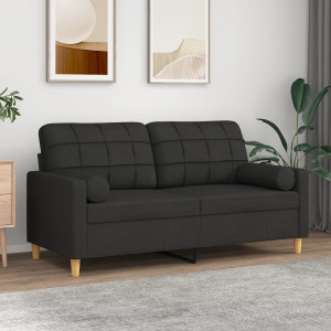 Sofá de 2 plazas con cojines tela negro 140 cm D