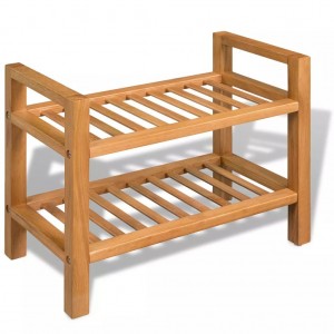 Zapatero con dos estantes madera de roble maciza 50x27x40 cm D