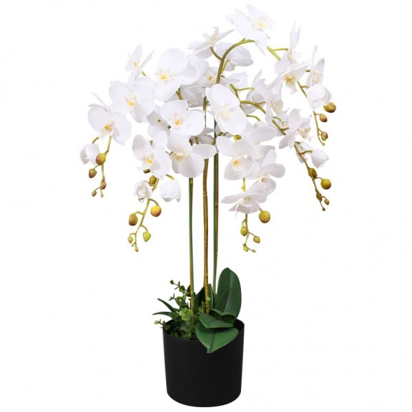 Planta de orquídea artificial con macetero blanca 75 cm D