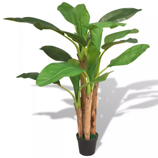 Árvore de banana artificial com poteiro verde de 175 cm D