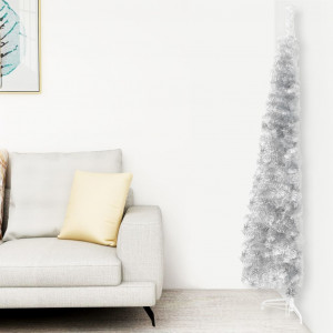 Medio árbol de Navidad artificial con soporte plateado 180 cm D