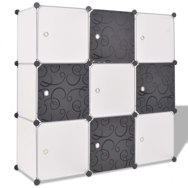 Armário cubo organizador com 9 compartimentos preto e branco D
