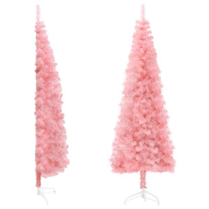 Medio árbol de Navidad artificial con soporte rosa 150 cm D