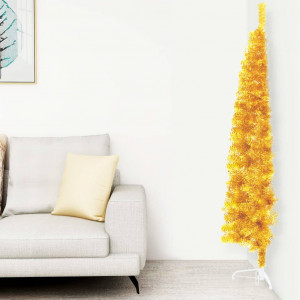 Medio árbol de Navidad artificial con soporte dorado 180 cm D