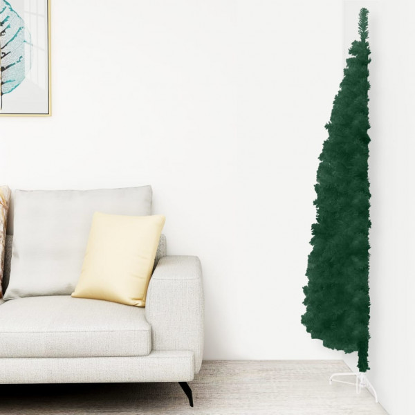 Medio árbol de Navidad artificial con soporte verde 180 cm D