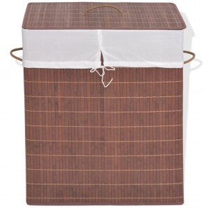 Cesto de roupas de bambu castanho rectangular D