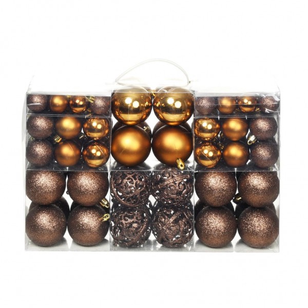 Lote de bolas de Navidad 100 uds marrón/bronce/dorado 3/4/6 cm D