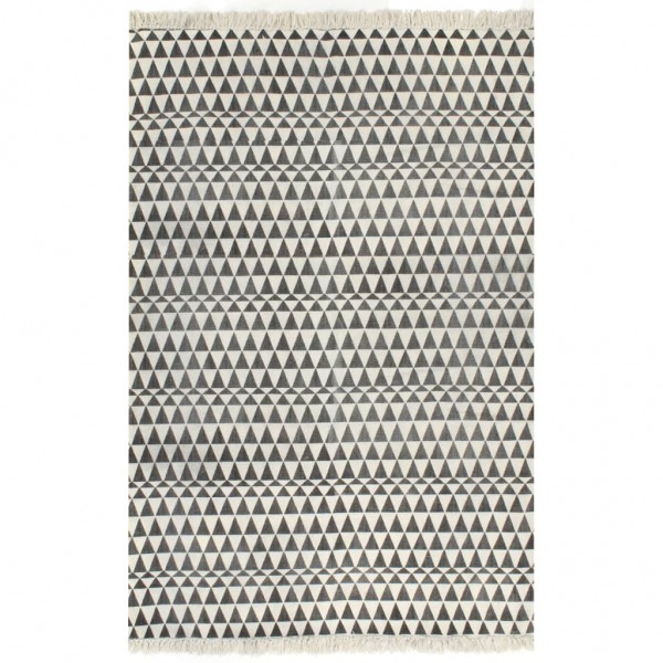 Alfombra de algodón Kilim 120x180 cm estampado negro/blanco D