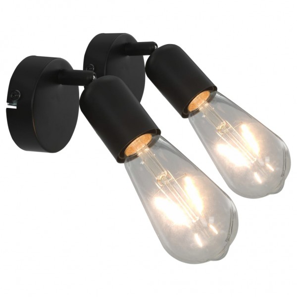 Lámpara focos 2 uds con bombillas de filamento 2W negro E27 D