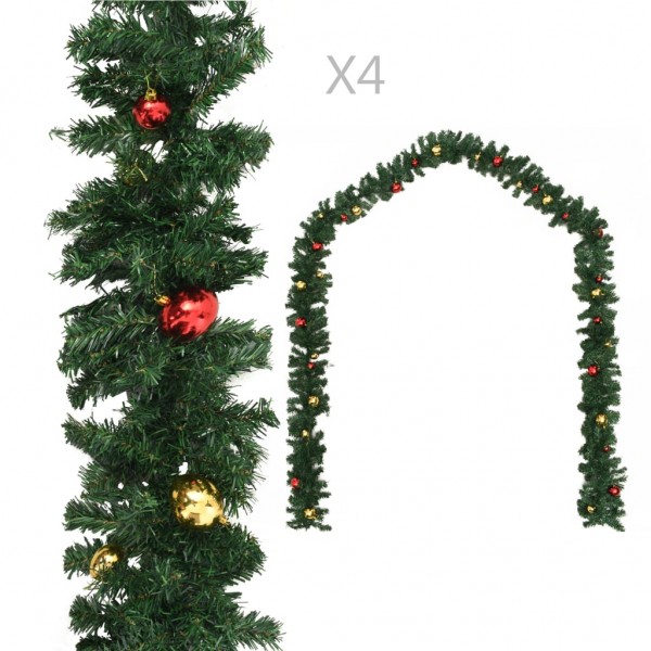 Guirnaldas de Navidad con bolas 4 unidades PVC verde 270 cm D