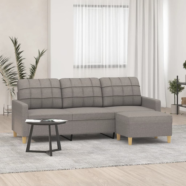 Sofá de 3 plazas con taburete de tela gris taupe 180 cm D