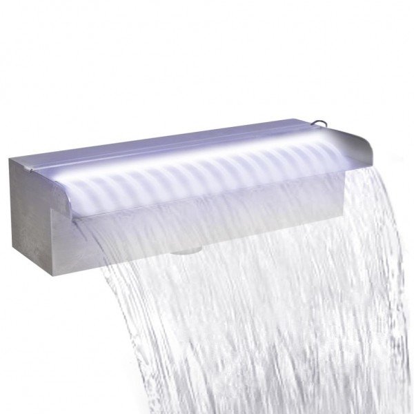 Fonte de água de cascata LED rectangular piscina de aço inoxidável 30 cm D