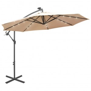 Um guarda-chuva pendente com luzes LED e pau de metal 300 cm areia D