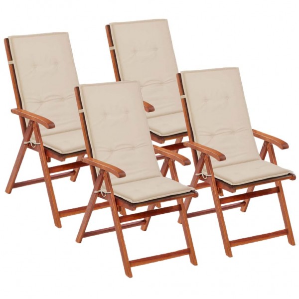 Cojín silla de jardín respaldo alto 4 uds tela crema 120x50x3cm D