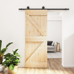 Puerta corredera con herrajes madera maciza de pino 85x210 cm D