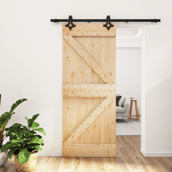 Puerta corredera con herrajes madera maciza de pino 85x210 cm D