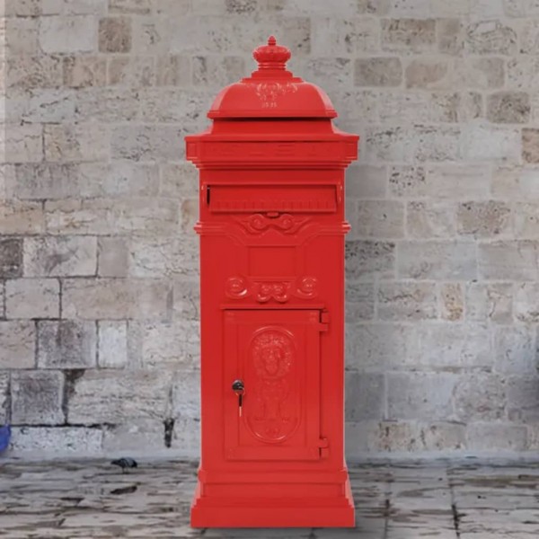 Caixa de correio de coluna de alumínio estilo vintage vermelho inoxidável D